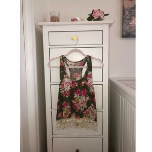 Green and Pink Floral Print Tank Top